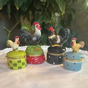 Vintage Rooster Chicken Ceramic Trinket Boxes - sold as a set of four